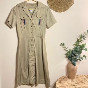 Vintage Sears Fashion Scout/Military Uniform-Style Button Up Dress